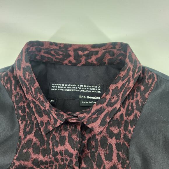 The Kooples Button Down Shirt Womens XS Black Burgundy Leopard Classic Luxe - Picture 6 of 11